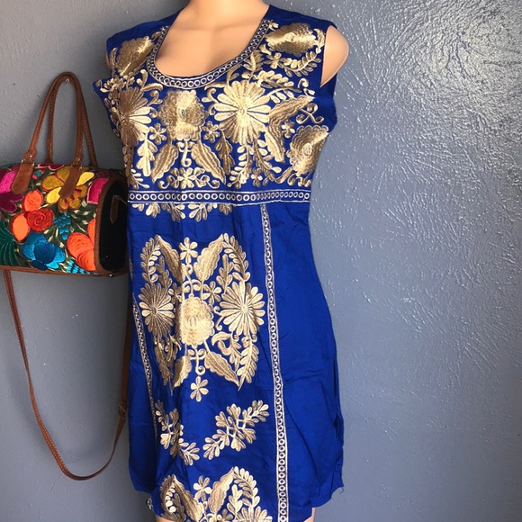 Floral Embroidered Artisan Royal Blue Tunic - Picture 7 of 12